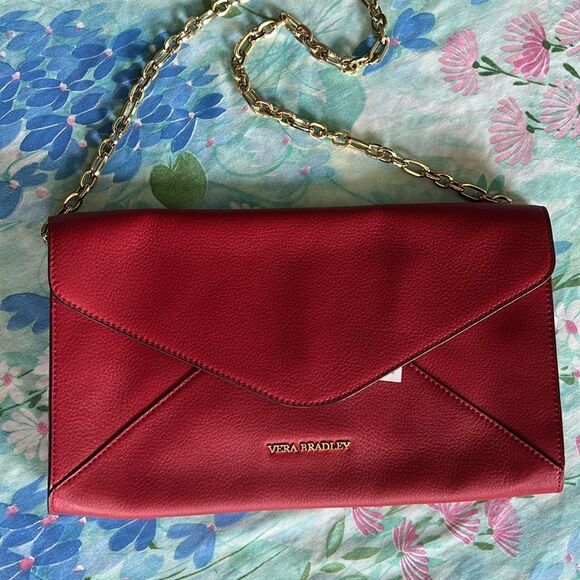 Vera Bradley Harper Leather Envelope Shoulder ClutchTango Red - Picture 2 of 12
